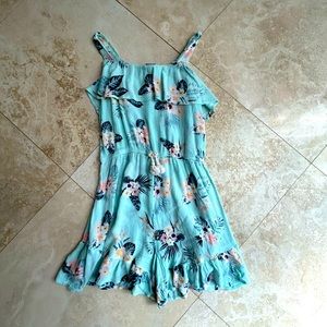teal color, flowers, romper, L 10/12 kids 🤍
